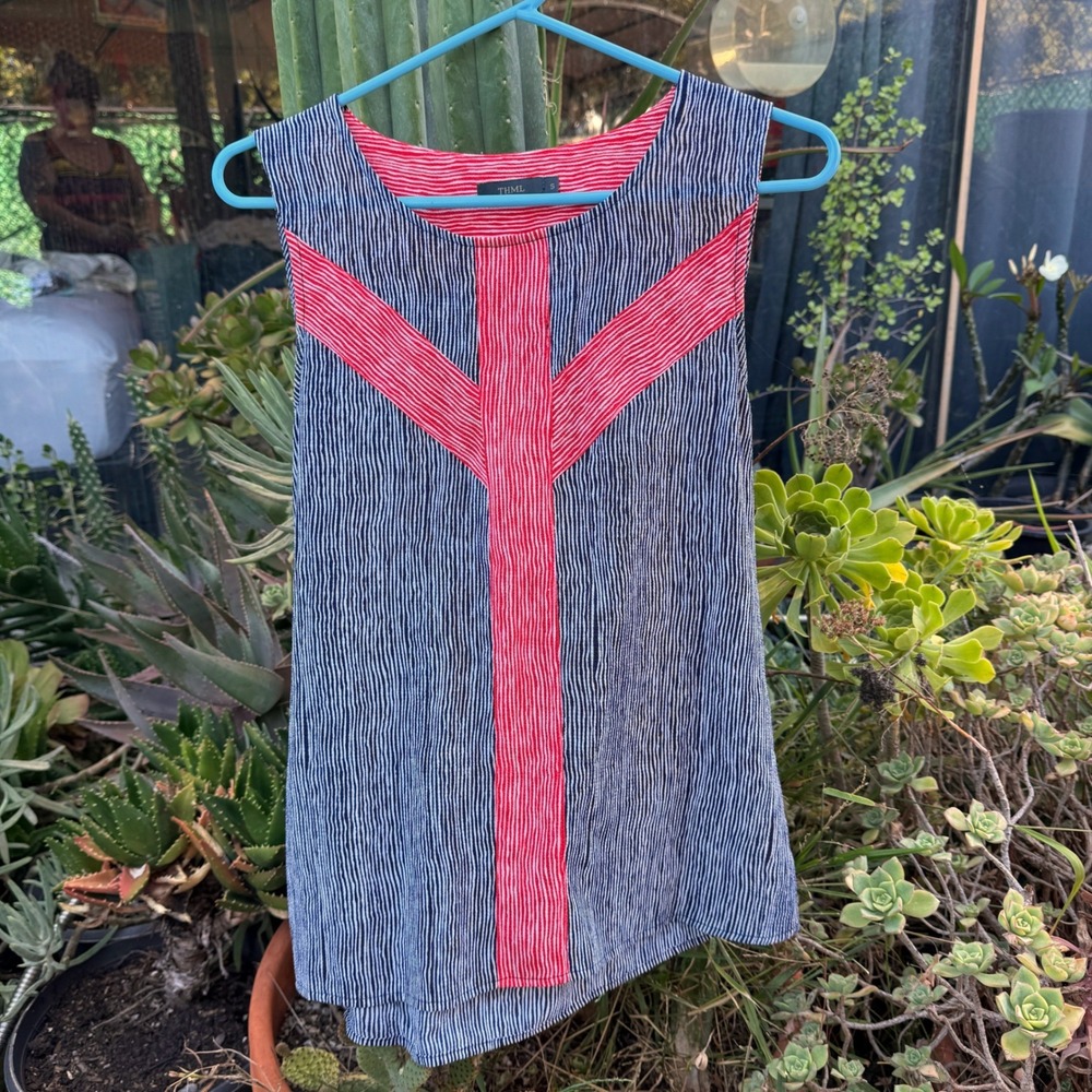 THML Sleeveless Blouse Women Small Navy Red Striped Geometric Top